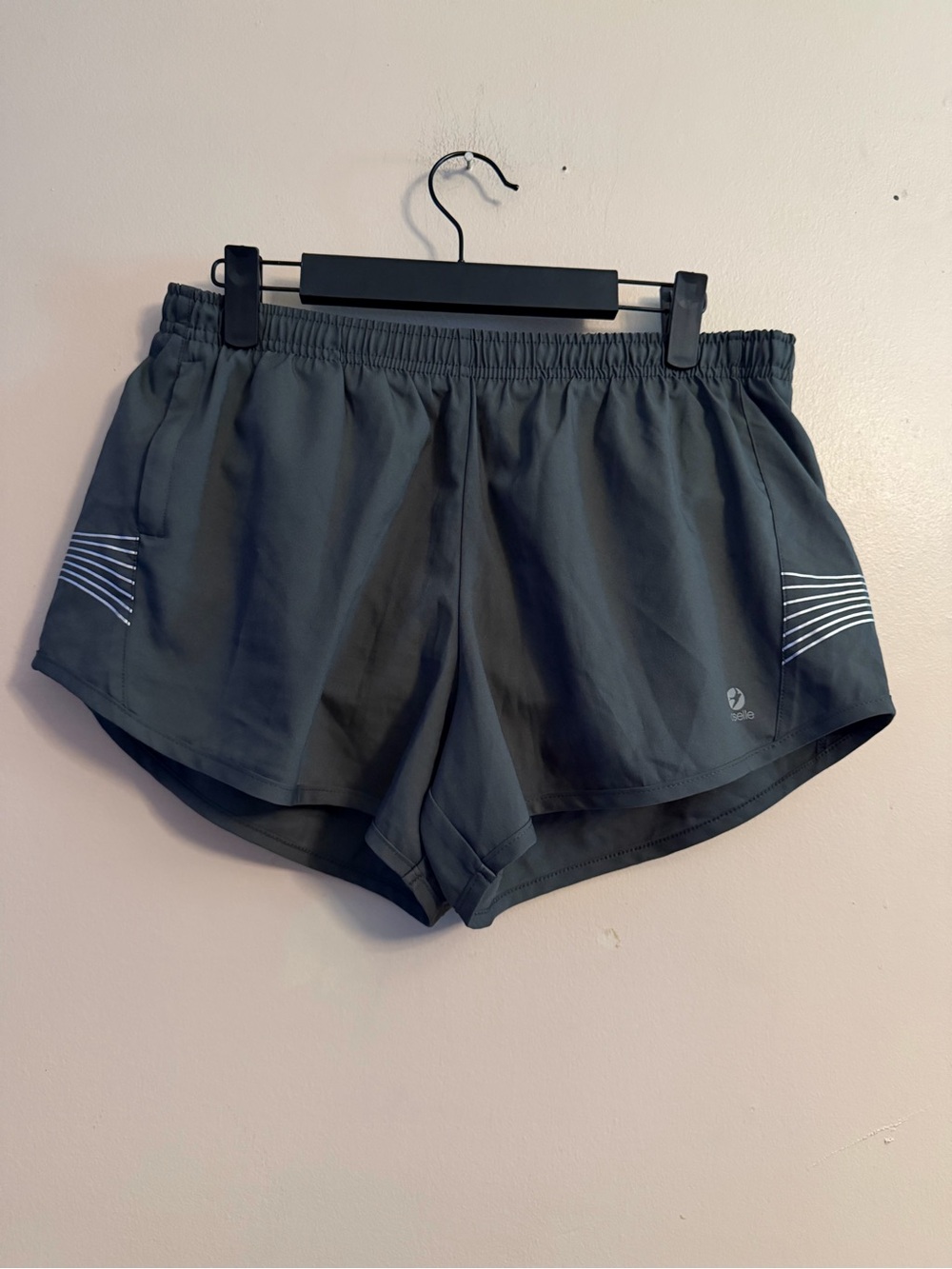 oiselle Charcoal Gray Women's Athletic Shorts with White Stripe Accent